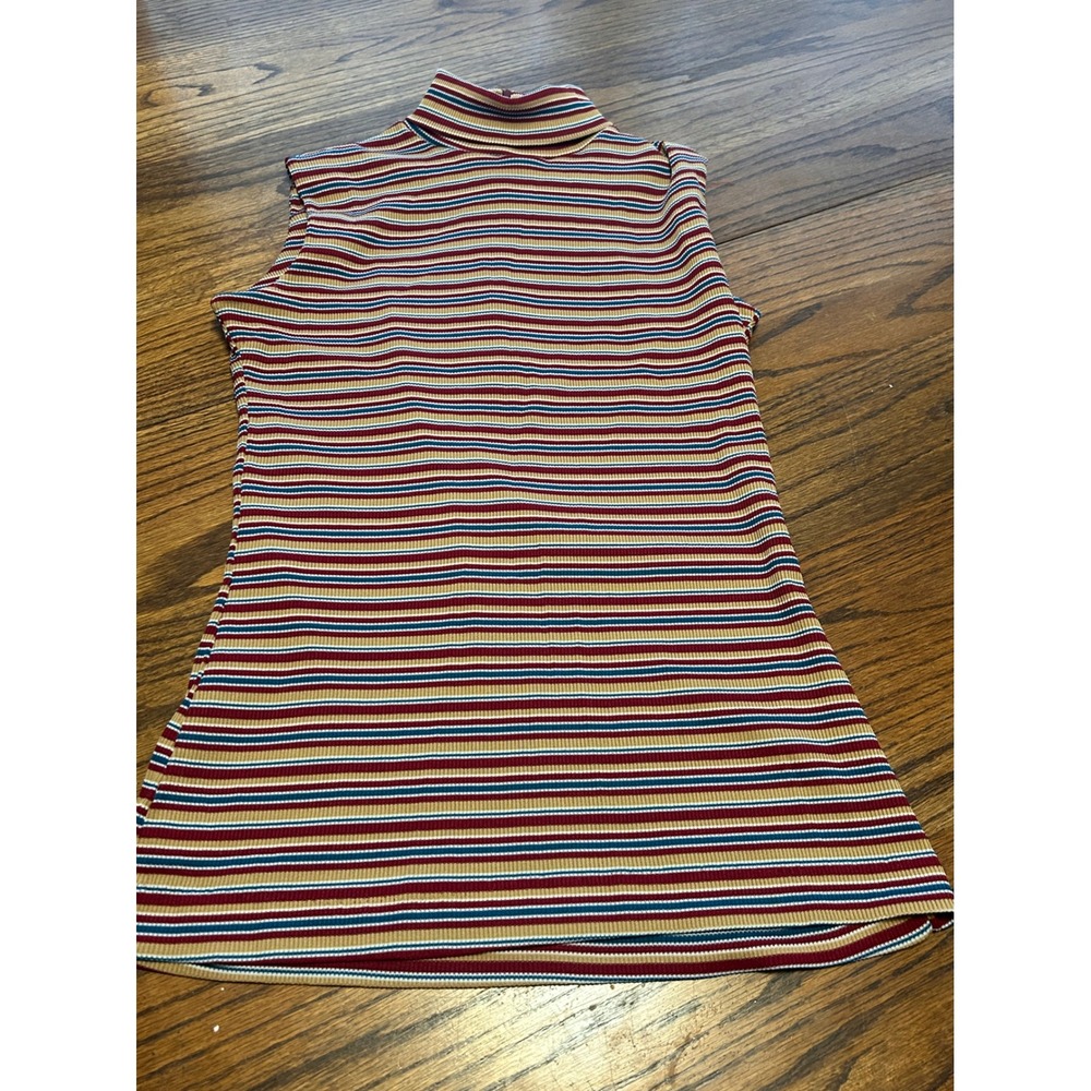 Vintage Jane Colby Striped Sleeveless Turtleneck Mock Neck Ribbed Knit Top S